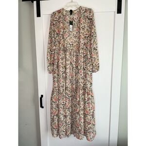 Wild Fable Kimono Coral Floral Maxi Tiered Duster Size Small NWT Cottagecore